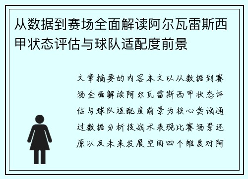 从数据到赛场全面解读阿尔瓦雷斯西甲状态评估与球队适配度前景